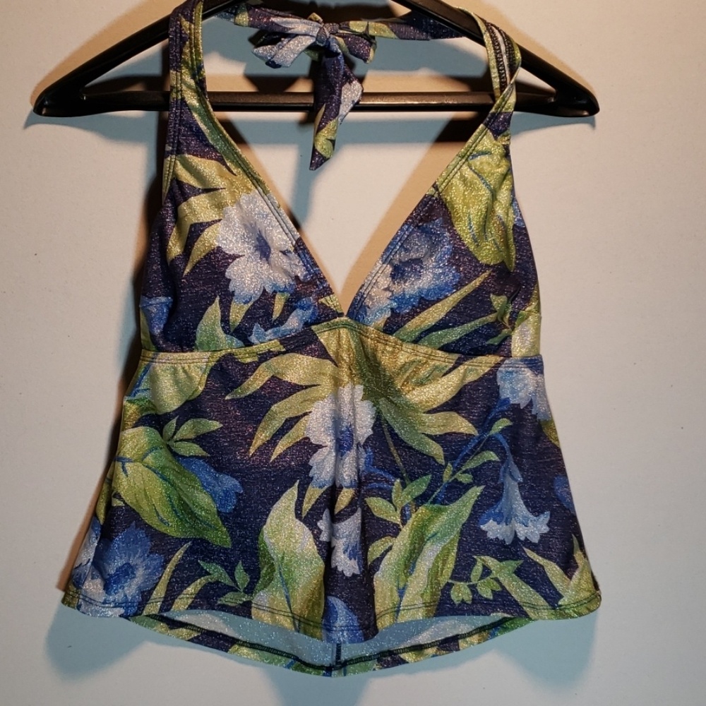 Liz Claiborne Sparkle Swim Suit Top Floral Print